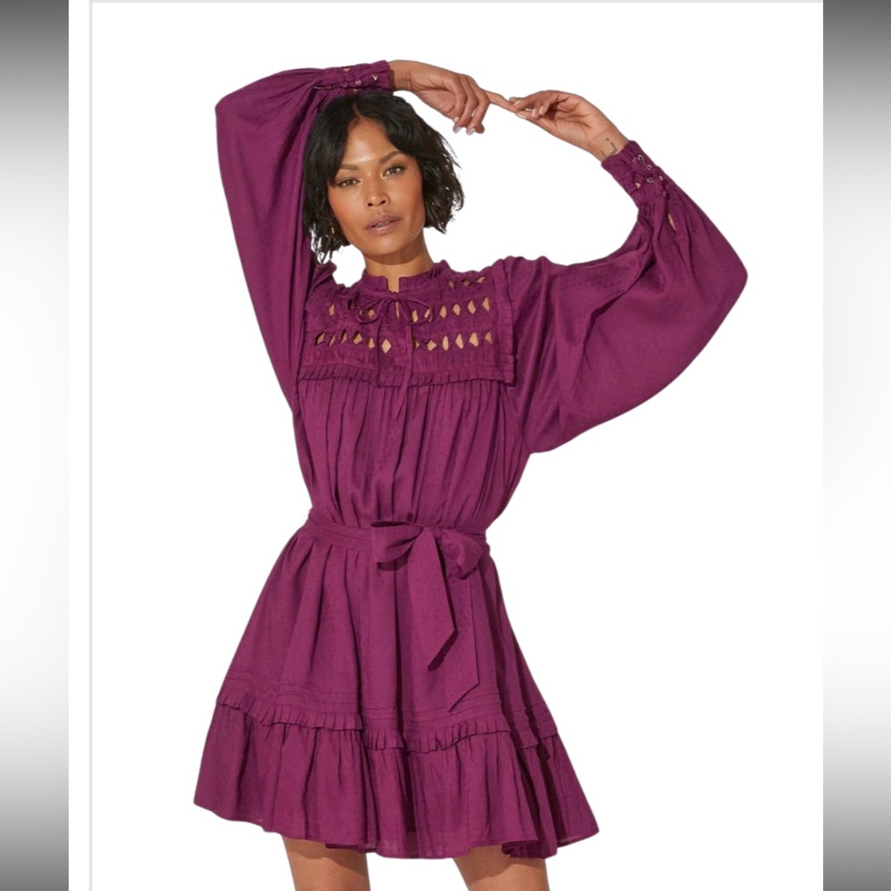 Cleobella Musette Mini‎ Dress in Aubergine – Size L NWOT